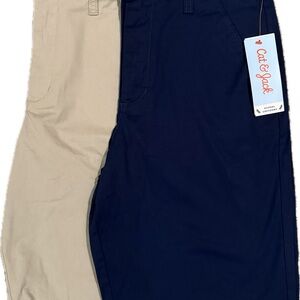 Boys Navy & Tan Khaki Shorts with Button Detail